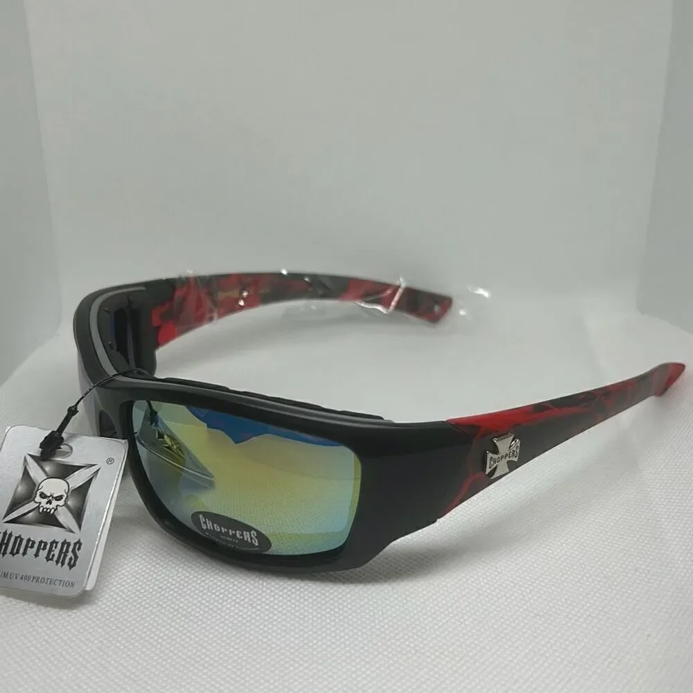 Choppers Padded Flame Mirrored Lens Sunglasses